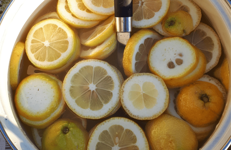 Holünderblütensirup herstellen: Schnell und einfach_ Zitronen hinzufügen